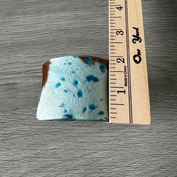 Rustic Cuff Cowhide Wide Cuff Bracelet Turquoise & Brown - Picture 6 of 9